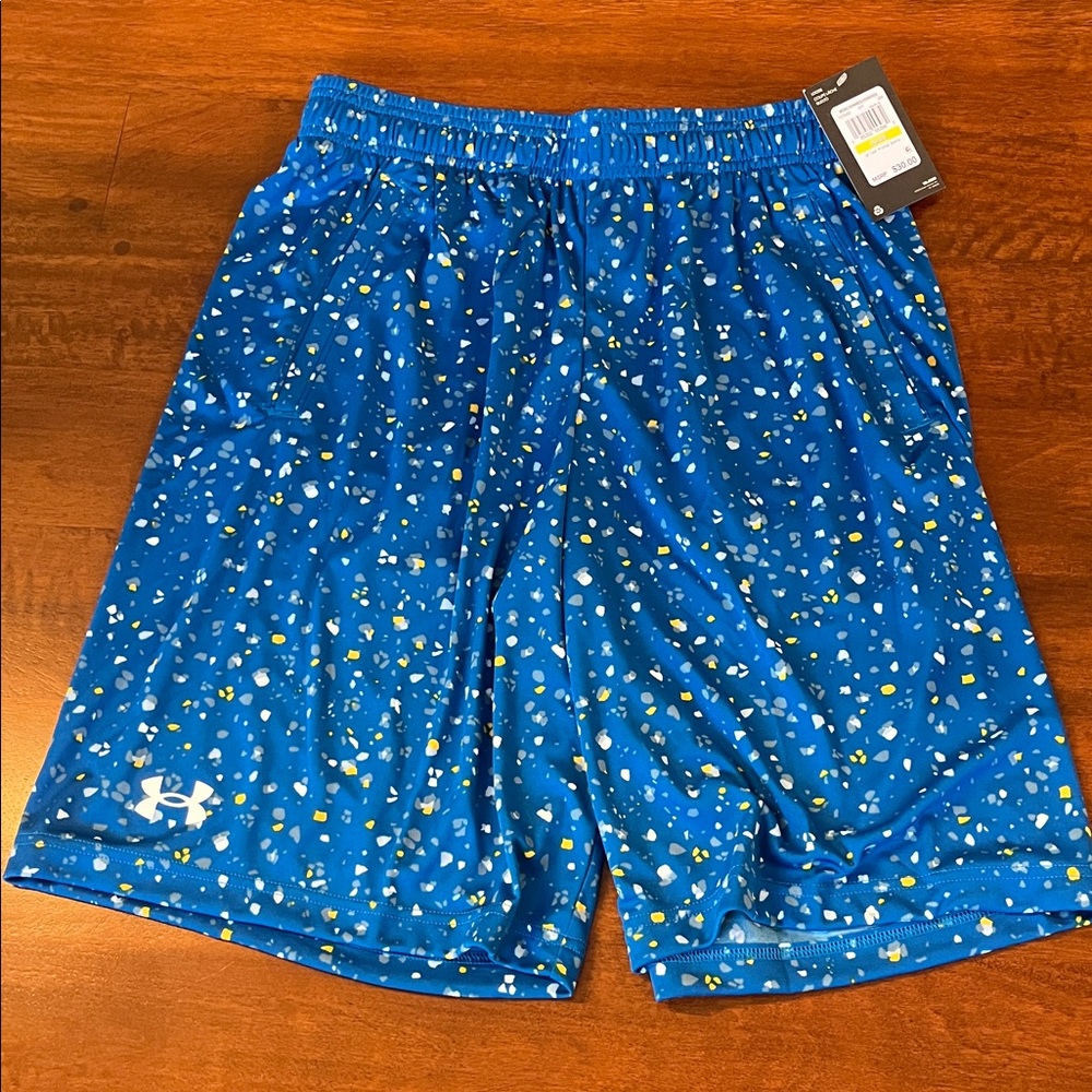 NWT Mens Under Armour Blue and Yellow Speckled Shorts